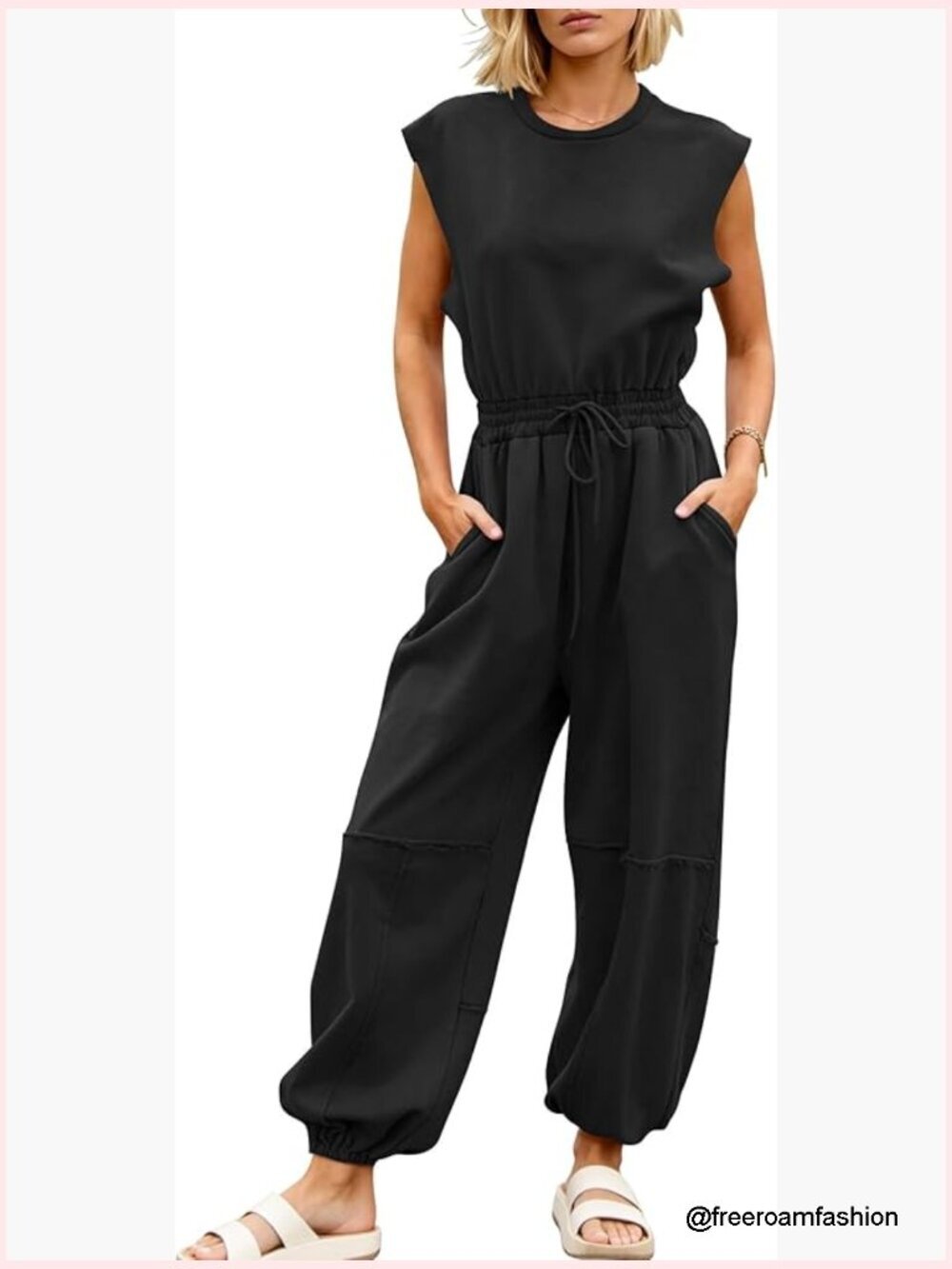Casual Cap Sleeve Drawstring Romper Jumpsuit with Pockets